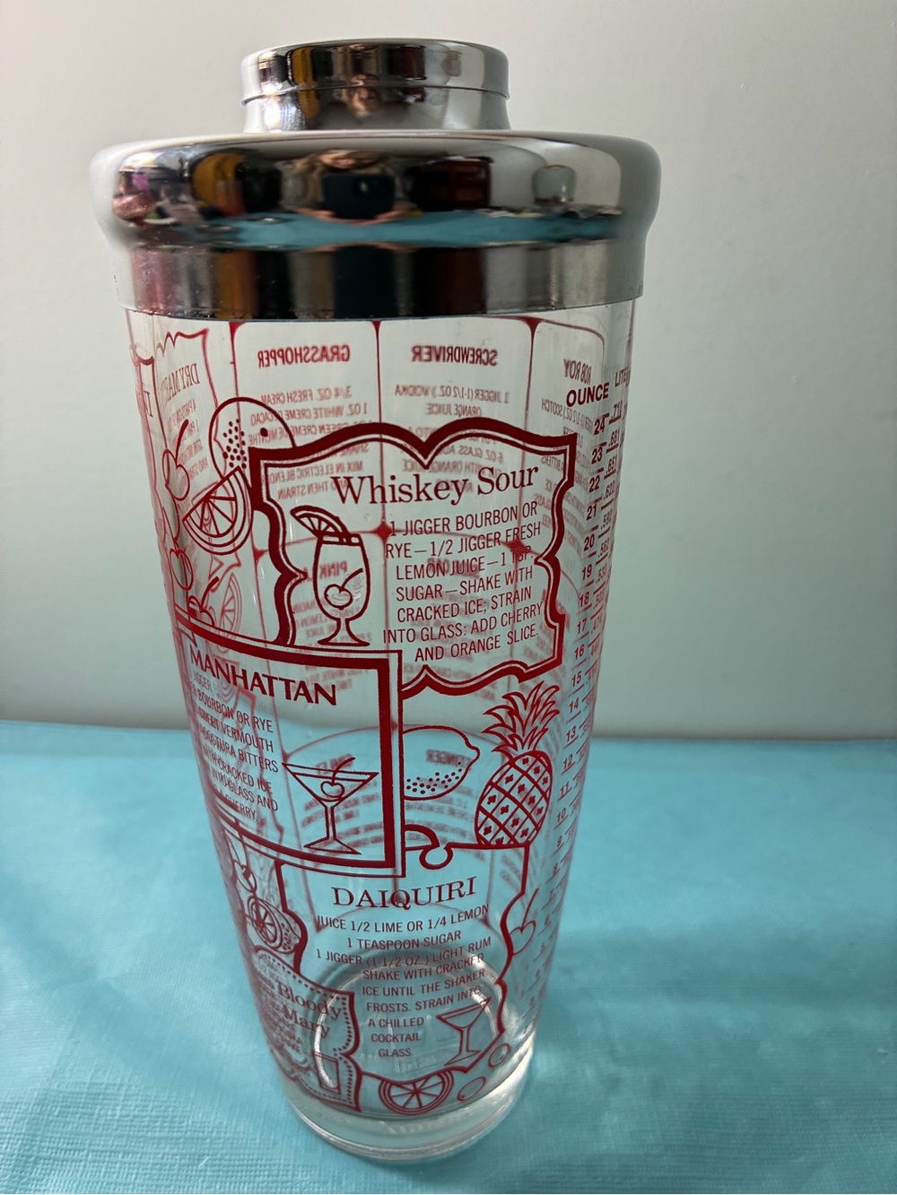 MCM Irvinware Drink Recipe Glass Cocktail Shaker Mixer Red 9"